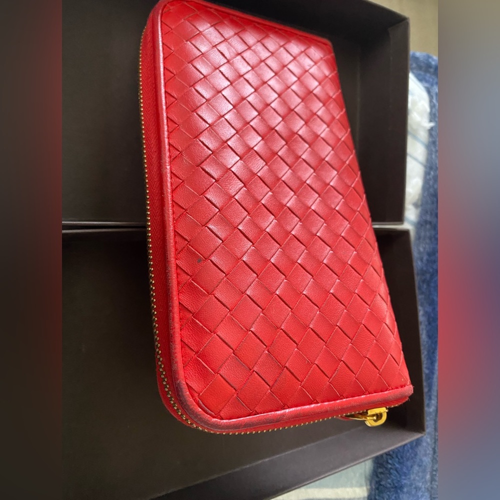Red Bottega Veneta Nappa Zip Around Wallet
